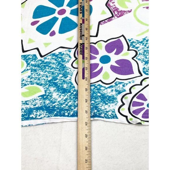 Vintage Floral T-Shirt One Size All Over Print Blue White Pink Single Stitch - Picture 7 of 7